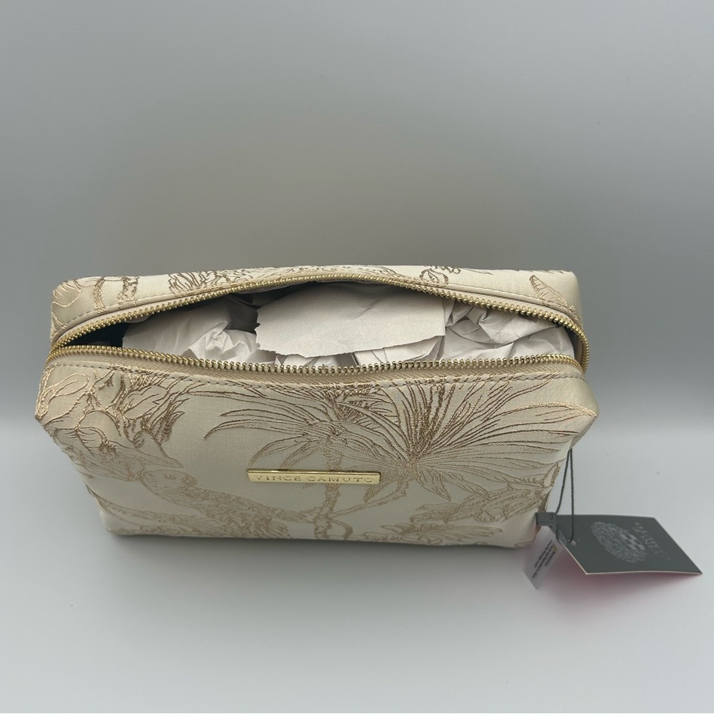 *New* Vince Camuto Cream and Gold Animal and Plant Scene Cosmetic/Travel Bag - Picture 7 of 15